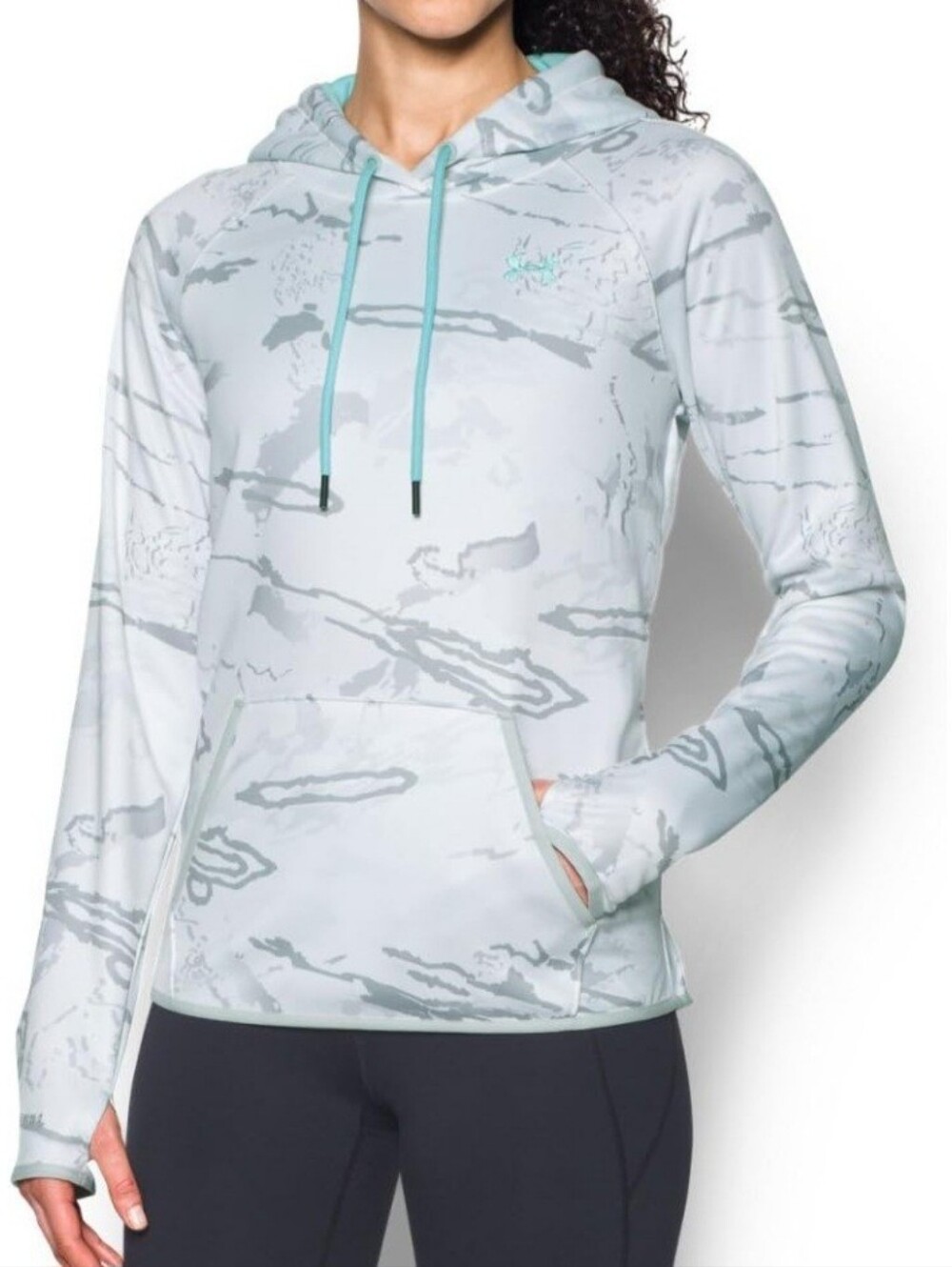 Under Armour White & Light Gray Camo Hoodie with Teal Accents Cold Gear
